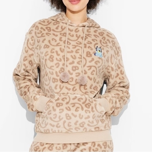 Bluey Tops - Leopard Print Fleece Hoodie Size M